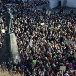People demonstrate against Iceland’s Prime Minister Gunnlaugsson in Reykjavik